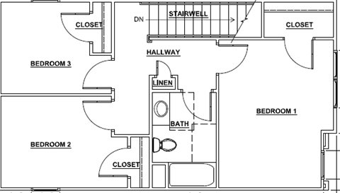 Floor plan for 3 beds, 2 baths, 1249 sqft